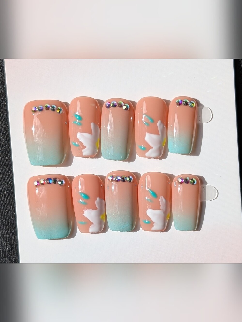 ❤️ 10pc Handmade Square Coffin Press-On Premium Nails Size: Large